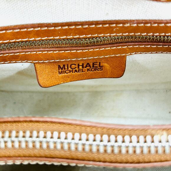 Michael Kors Tan Brown Woven Straw Leather Herringbone Tote Handbag - Picture 8 of 10